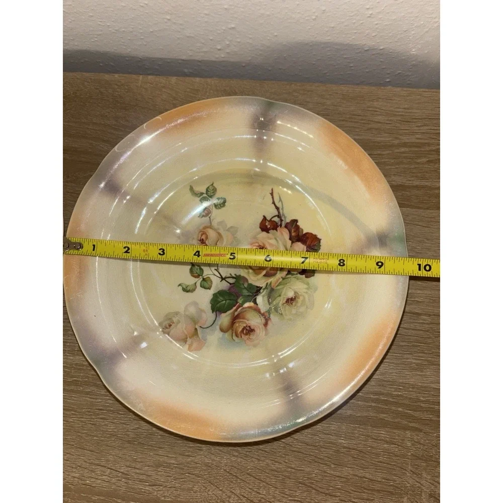 Antique Set of Bowls Crown Ivory 1936 Ceramic Earthenware Dresden China Floral